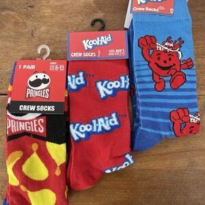 Kool-Aid Pringles NWT Men 6-12 Novelty Crew Socks RETRO Classic Fun 3 Pairs